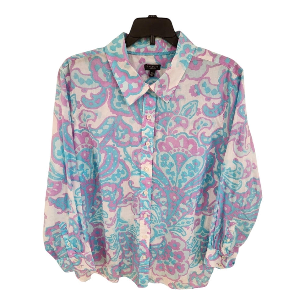 Talbots Plus Petite Shirt Top Size 2Xp Lightweight Cotton Long Sleeve Button Up
